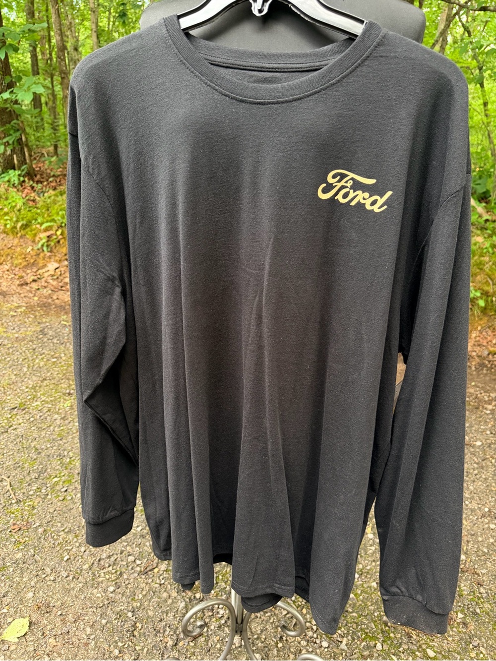Ford Long Sleeve Tee with Gold Script Logo - Black